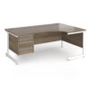 Contract 25 right hand ergonomic desk with 3 drawer pedestal and white cantilever leg 1800mm - Nebraska Oak Top - CC18ER3-WH-NO