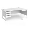 Contract 25 right hand ergonomic desk with 3 drawer pedestal and white cantilever leg 1800mm - White Top - CC18ER3-WH-WH