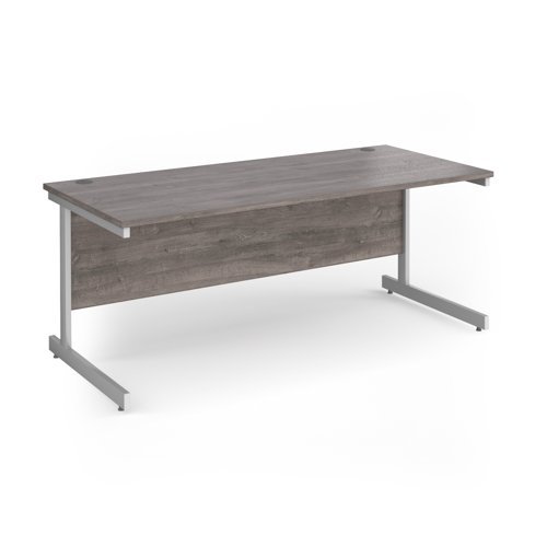 Contract 25 straight desk with white cantilever leg 1800mm x 800mm - Grey Oak Top - CC18S-WH-GO