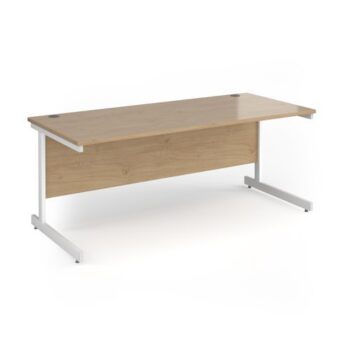 Contract 25 straight desk with white cantilever leg 1800mm x 800mm - Kendal Oak Top - CC18S-WH-KO