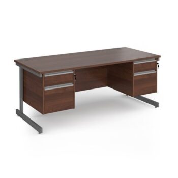 Contract 25 straight desk with 2 and 2 drawer pedestals and graphite cantilever leg 1800mm x 800mm - Walnut top - CC18S22-G-W