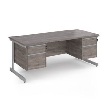 Contract 25 straight desk with 2 and 2 drawer pedestals and silver cantilever leg 1800mm x 800mm - Grey Oak Top - CC18S22-S-GO