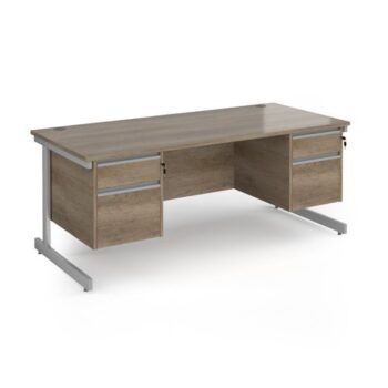 Contract 25 straight desk with 2 and 2 drawer pedestals and silver cantilever leg 1800mm x 800mm - Nebraska Oak Top - CC18S22-S-NO