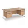 Contract 25 straight desk with 2 and 2 drawer pedestals and white cantilever leg 1800mm x 800mm - Beech top - CC18S22-WH-B