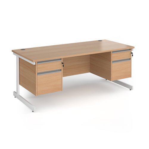 Contract 25 straight desk with 2 and 2 drawer pedestals and white cantilever leg 1800mm x 800mm - Beech top - CC18S22-WH-B