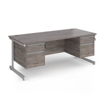 Contract 25 straight desk with 2 and 2 drawer pedestals and white cantilever leg 1800mm x 800mm - Grey Oak Top - CC18S22-WH-GO