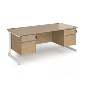 Contract 25 straight desk with 2 and 2 drawer pedestals and white cantilever leg 1800mm x 800mm - Kendal Oak Top - CC18S22-WH-KO