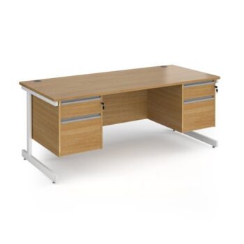 Contract 25 straight desk with 2 and 2 drawer pedestals and white cantilever leg 1800mm x 800mm - Oak Top - CC18S22-WH-O