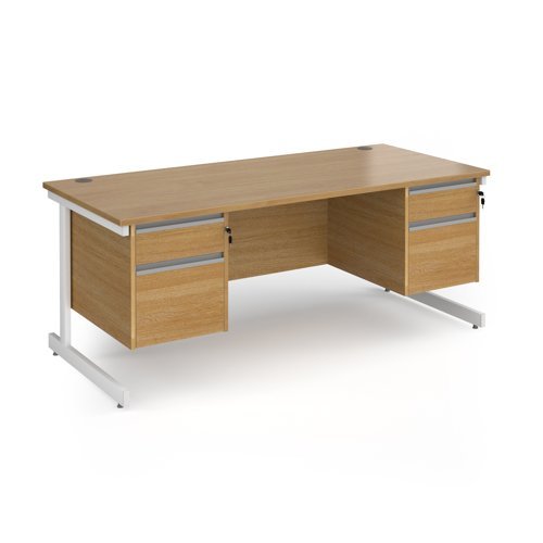 Contract 25 straight desk with 2 and 2 drawer pedestals and white cantilever leg 1800mm x 800mm - Oak Top - CC18S22-WH-O