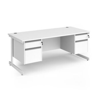 Contract 25 straight desk with 2 and 2 drawer pedestals and white cantilever leg 1800mm x 800mm - White Top - CC18S22-WH-WH