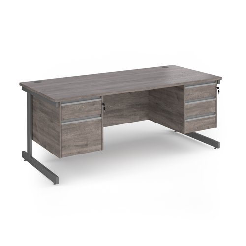 Contract 25 straight desk with 2 and 3 drawer pedestals and graphite cantilever leg 1800mm x 800mm - Grey Oak Top - CC18S23-G-GO