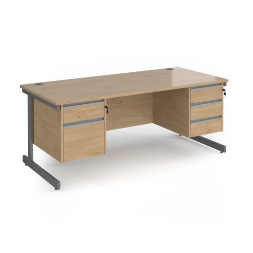 Contract 25 straight desk with 2 and 3 drawer pedestals and graphite cantilever leg 1800mm x 800mm - Kendal Oak Top - CC18S23-G-KO