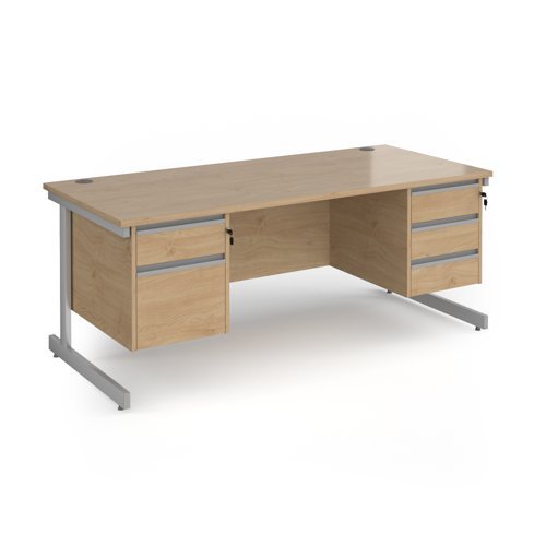 Contract 25 straight desk with 2 and 3 drawer pedestals and silver cantilever leg 1800mm x 800mm - Kendal Oak Top - CC18S23-S-KO