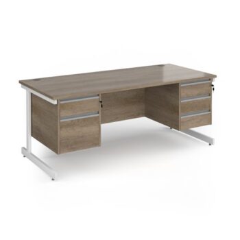Contract 25 straight desk with 2 and 3 drawer pedestals and white cantilever leg 1800mm x 800mm - Nebraska Oak Top - CC18S23-WH-NO