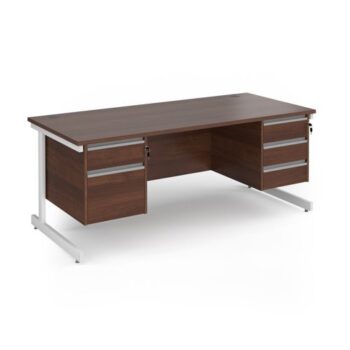Contract 25 straight desk with 2 and 3 drawer pedestals and white cantilever leg 1800mm x 800mm - Walnut top - CC18S23-WH-W