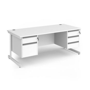 Contract 25 straight desk with 2 and 3 drawer pedestals and white cantilever leg 1800mm x 800mm - White Top - CC18S23-WH-WH