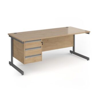 Contract 25 straight desk with 3 drawer pedestal and graphite cantilever leg 1800mm x 800mm - Kendal Oak Top - CC18S3-G-KO
