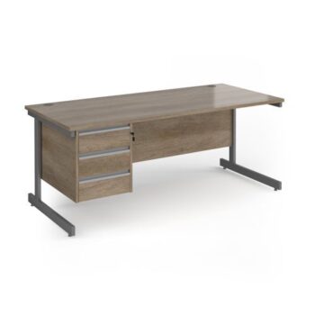 Contract 25 straight desk with 3 drawer pedestal and graphite cantilever leg 1800mm x 800mm - Nebraska Oak Top - CC18S3-G-NO