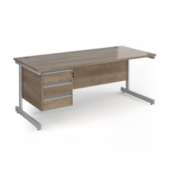 Contract 25 straight desk with 3 drawer pedestal and silver cantilever leg 1800mm x 800mm - Nebraska Oak Top - CC18S3-S-NO