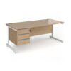 Contract 25 straight desk with 3 drawer pedestal and white cantilever leg 1800mm x 800mm - Kendal Oak Top - CC18S3-WH-KO