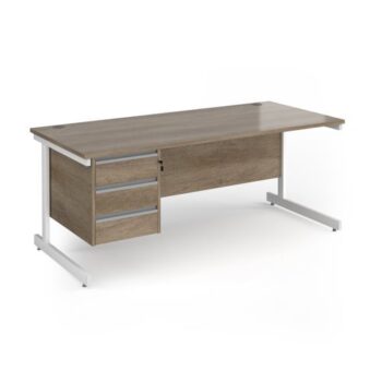 Contract 25 straight desk with 3 drawer pedestal and white cantilever leg 1800mm x 800mm - Nebraska Oak Top - CC18S3-WH-NO