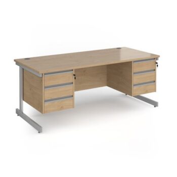 Contract 25 straight desk with 3 and 3 drawer pedestals and silver cantilever leg 1800mm x 800mm - Kendal Oak Top - CC18S33-S-KO