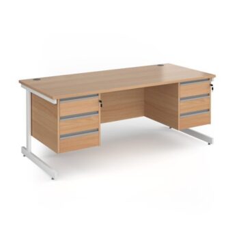Contract 25 straight desk with 3 and 3 drawer pedestals and white cantilever leg 1800mm x 800mm - Beech top - CC18S33-WH-B