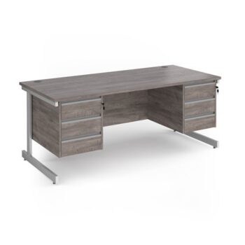 Contract 25 straight desk with 3 and 3 drawer pedestals and white cantilever leg 1800mm x 800mm - Grey Oak Top - CC18S33-WH-GO