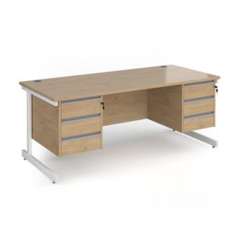 Contract 25 straight desk with 3 and 3 drawer pedestals and white cantilever leg 1800mm x 800mm - Kendal Oak Top - CC18S33-WH-KO