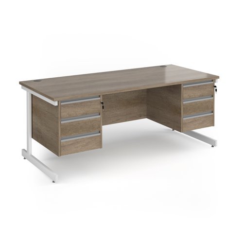 Contract 25 straight desk with 3 and 3 drawer pedestals and white cantilever leg 1800mm x 800mm - Nebraska Oak Top - CC18S33-WH-NO