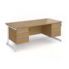 Contract 25 straight desk with 3 and 3 drawer pedestals and white cantilever leg 1800mm x 800mm - Oak Top - CC18S33-WH-O