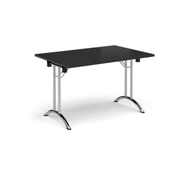 Rectangular folding leg table with chrome legs and curved foot rails 1200mm x 800mm - Black - CFL1200-C-BK