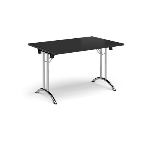 Rectangular folding leg table with chrome legs and curved foot rails 1200mm x 800mm - Black - CFL1200-C-BK