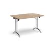 Rectangular folding leg table with chrome legs and curved foot rails 1200mm x 800mm - Kendal Oak - CFL1200-C-KO