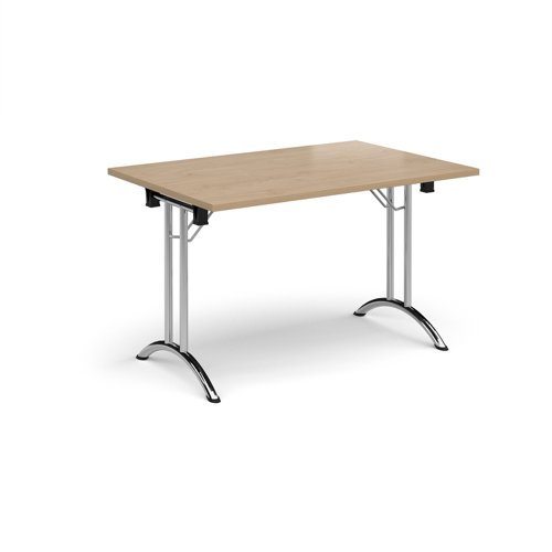 Rectangular folding leg table with chrome legs and curved foot rails 1200mm x 800mm - Kendal Oak - CFL1200-C-KO