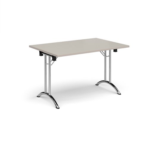 Rectangular folding leg table with chrome legs and curved foot rails 1200mm x 800mm - Light Grey - CFL1200-C-LG