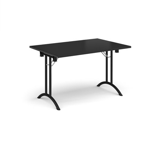 Rectangular folding leg table with black legs and curved foot rails 1200mm x 800mm - Black - CFL1200-K-BK