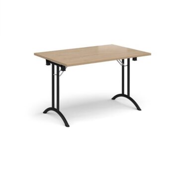 Rectangular folding leg table with black legs and curved foot rails 1200mm x 800mm - Kendal Oak - CFL1200-K-KO