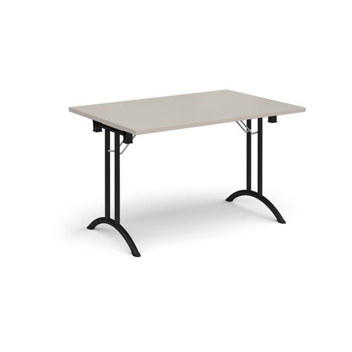 Rectangular folding leg table with black legs and curved foot rails 1200mm x 800mm - Light Grey - CFL1200-K-LG