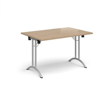 Rectangular folding leg table with silver legs and curved foot rails 1200mm x 800mm - Kendal Oak - CFL1200-S-KO