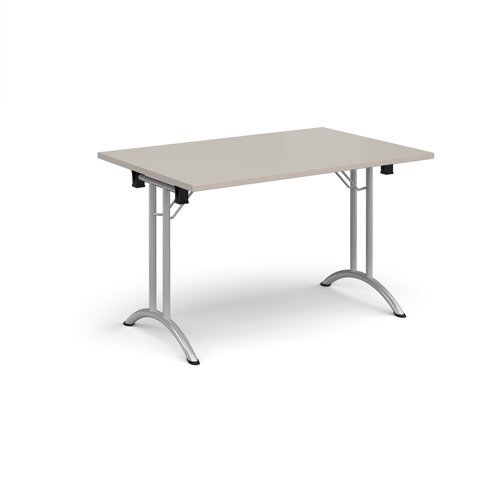 Rectangular folding leg table with silver legs and curved foot rails 1200mm x 800mm - Light Grey - CFL1200-S-LG