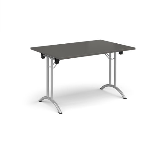 Rectangular folding leg table with silver legs and curved foot rails 1200mm x 800mm - Onyx Grey - CFL1200-S-OG
