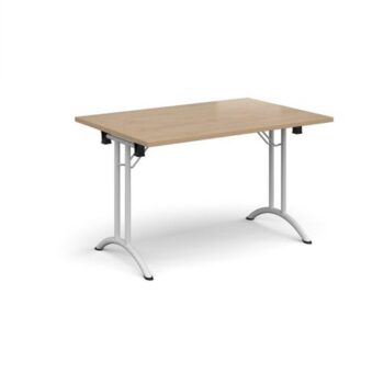 Rectangular folding leg table with white legs and curved foot rails 1200mm x 800mm - Kendal Oak - CFL1200-WH-KO