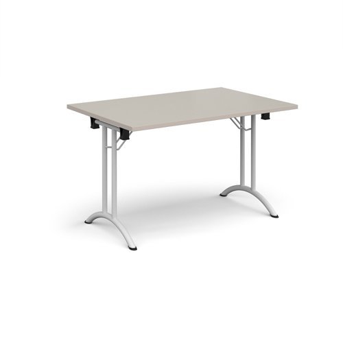 Rectangular folding leg table with white legs and curved foot rails 1200mm x 800mm - Light Grey - CFL1200-WH-LG