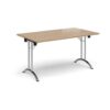 Rectangular folding leg table with chrome legs and curved foot rails 1400mm x 800mm - Kendal Oak - CFL1400-C-KO