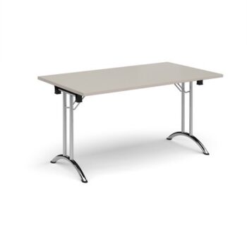 Rectangular folding leg table with chrome legs and curved foot rails 1400mm x 800mm - Light Grey - CFL1400-C-LG
