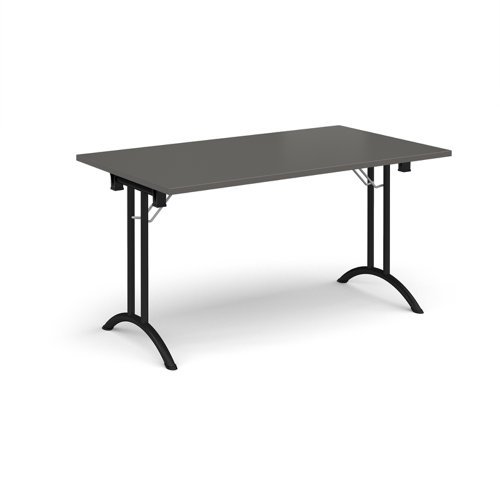 Rectangular folding leg table with black legs and curved foot rails 1400mm x 800mm - Onyx Grey - CFL1400-K-OG