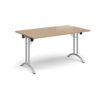 Rectangular folding leg table with silver legs and curved foot rails 1400mm x 800mm - Kendal Oak - CFL1400-S-KO
