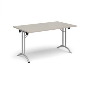 Rectangular folding leg table with silver legs and curved foot rails 1400mm x 800mm - Light Grey - CFL1400-S-LG