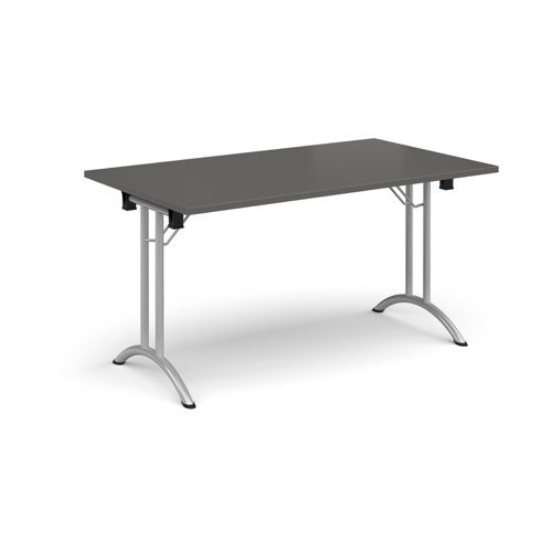 Rectangular folding leg table with silver legs and curved foot rails 1400mm x 800mm - Onyx Grey - CFL1400-S-OG